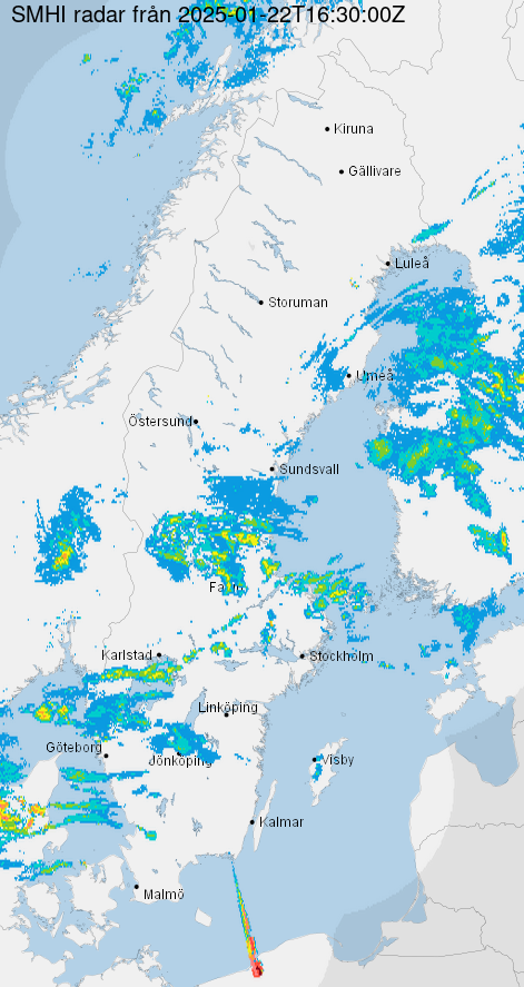 SMHI radar + NAM vind